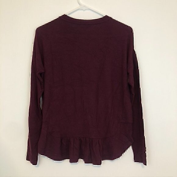 BANANA REPUBLIC Long Sleeve Ruffle Hem Top Burgundy Maroon Wine Red Blouse XS - Picture 8 of 10